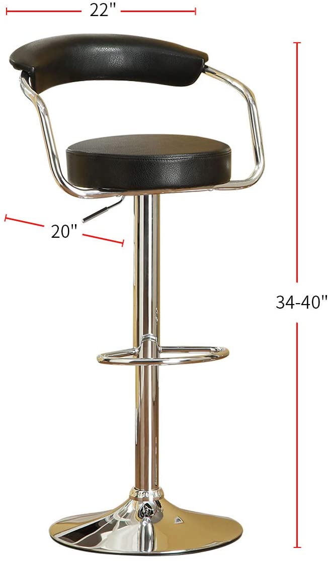 Black leather adjustable bar stool with chrome base and footrest