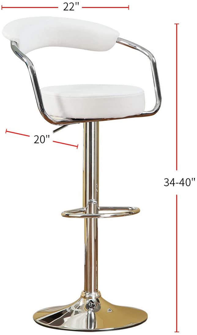 White upholstered bar stool with chrome accents and adjustable height