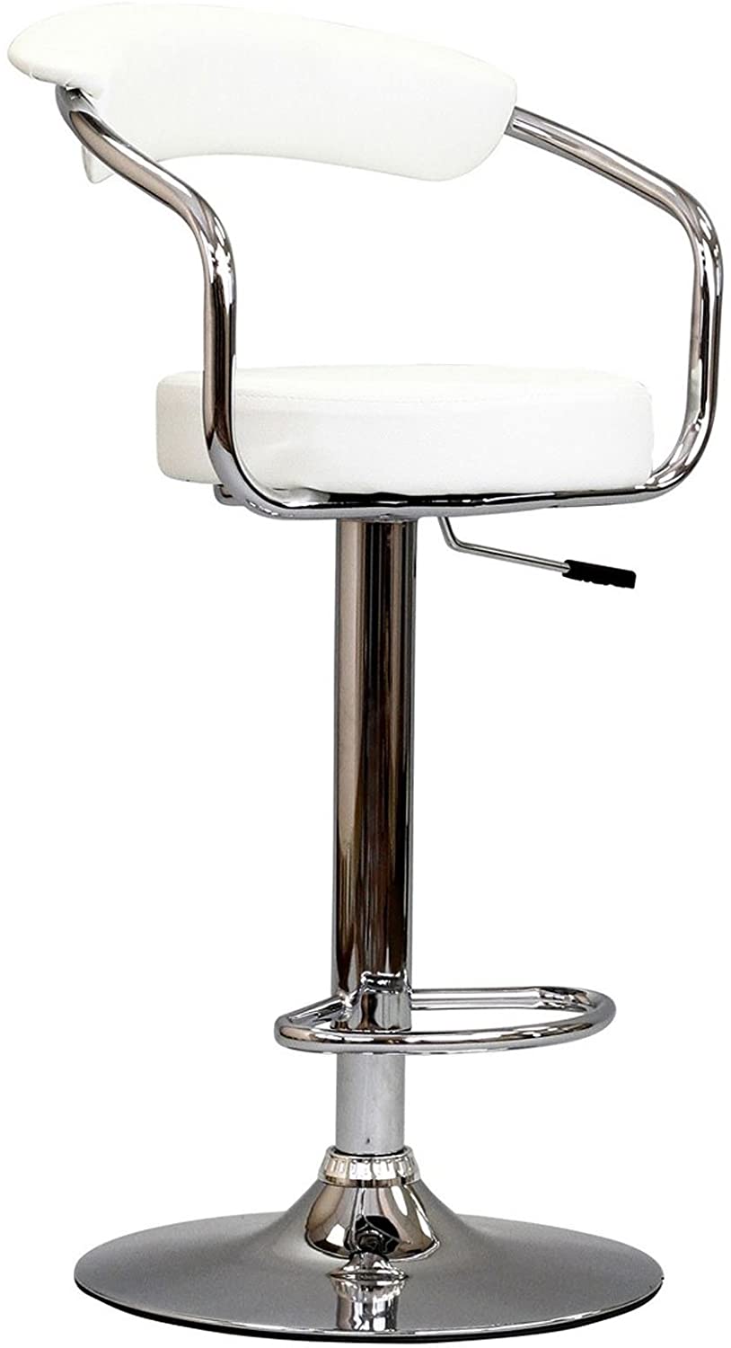 White leather bar stool with chrome accents