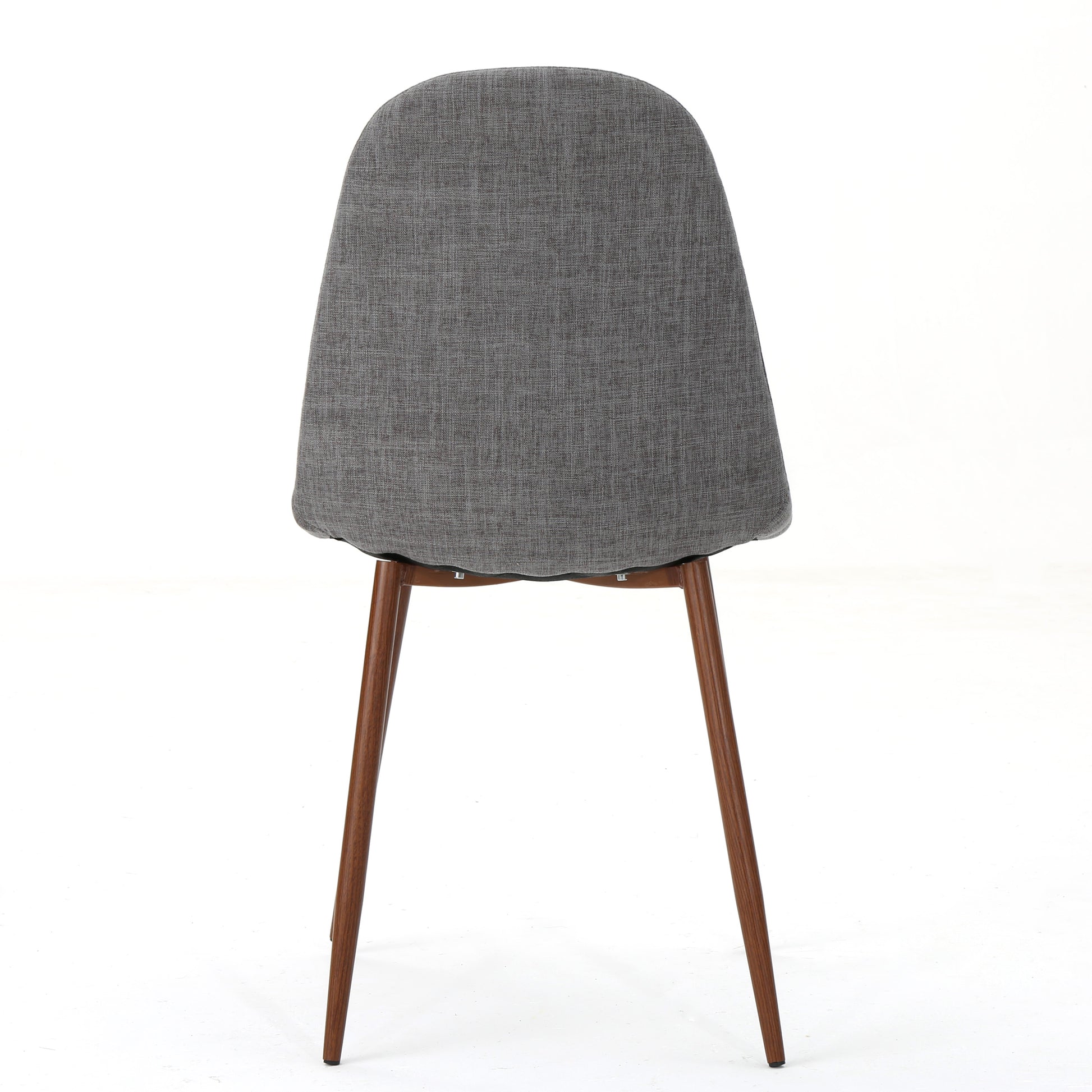 Gray fabric dining chair with dark wood legs