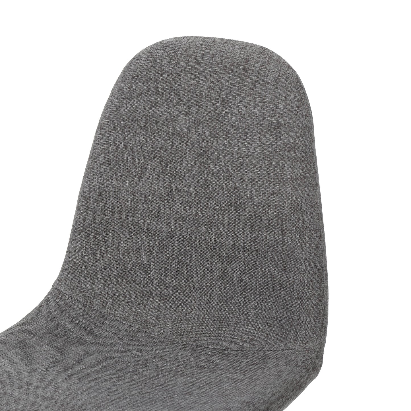 Closeup of a gray fabric chair back with textured weave