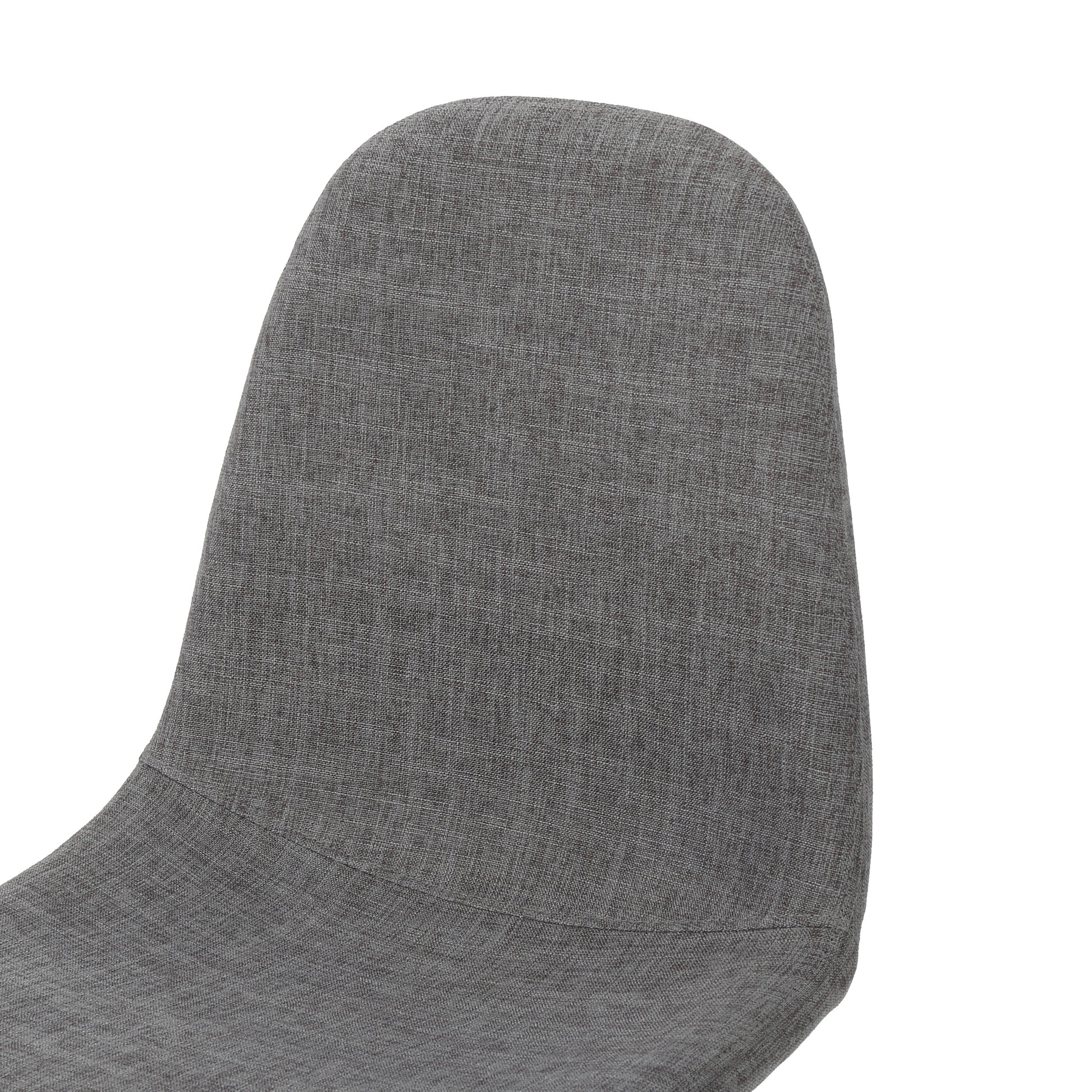 Closeup of a gray fabric chair back with textured weave