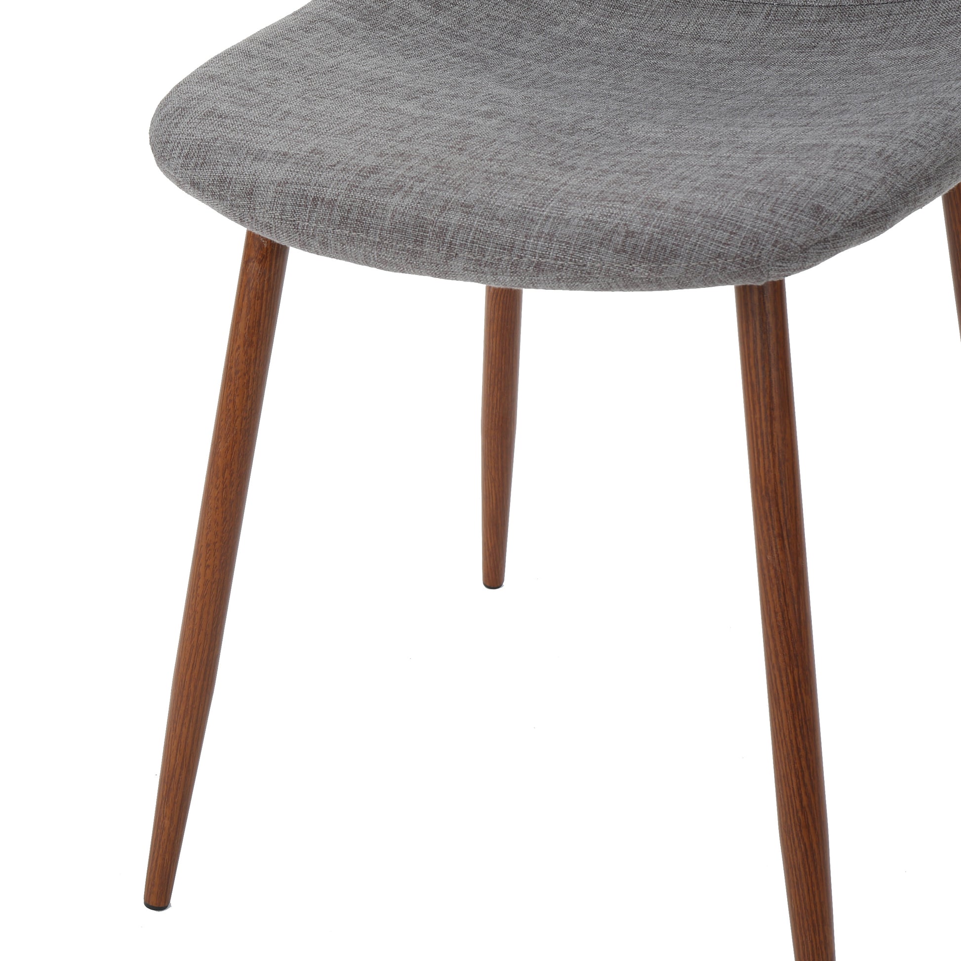 Gray fabric accent chair seat with tapered wooden legs