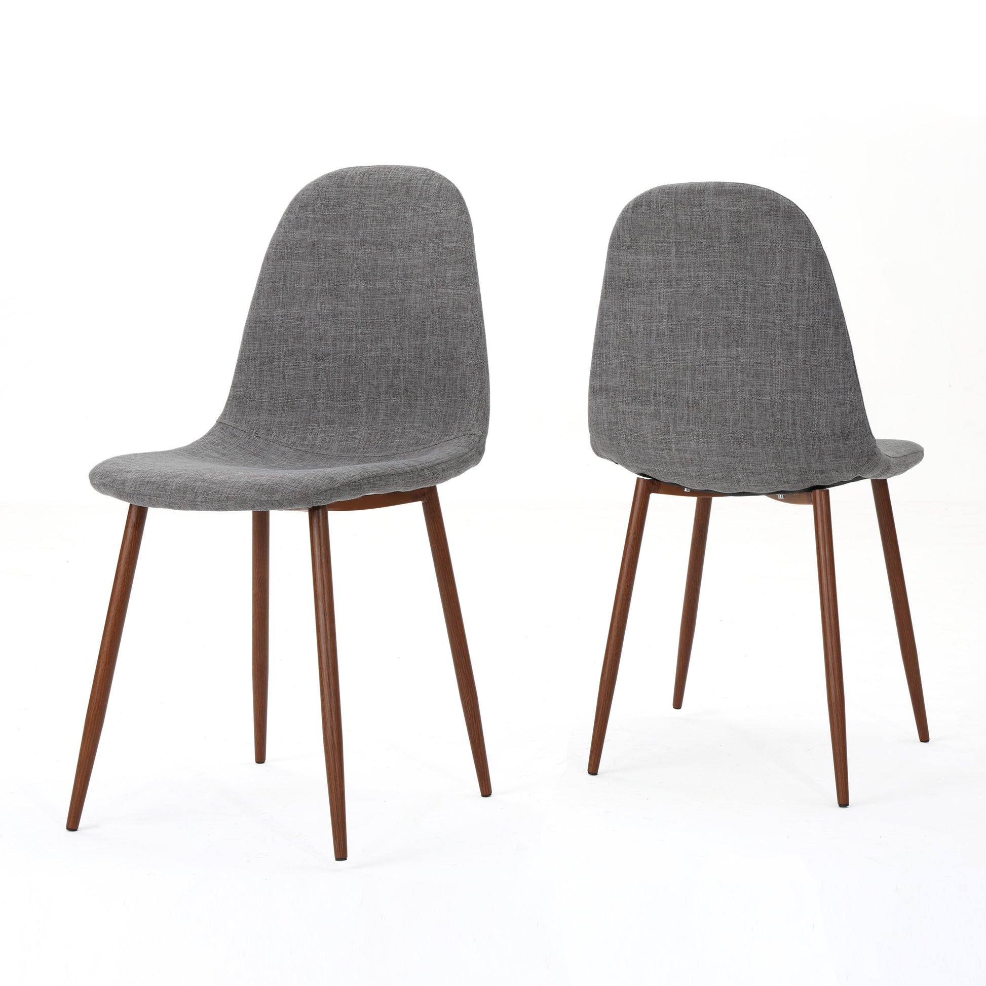 Gray fabric dining chair with wooden legs