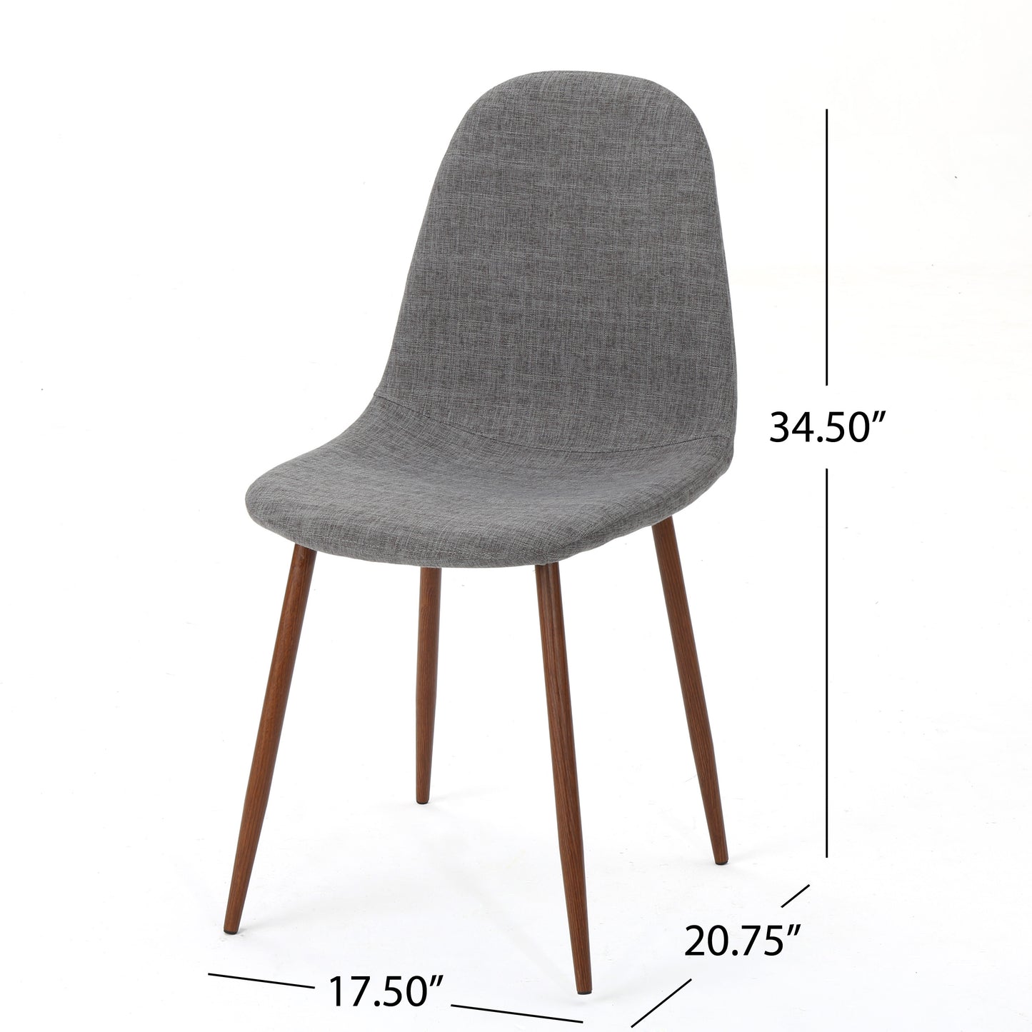 Modern gray fabric dining chair with tapered wooden legs