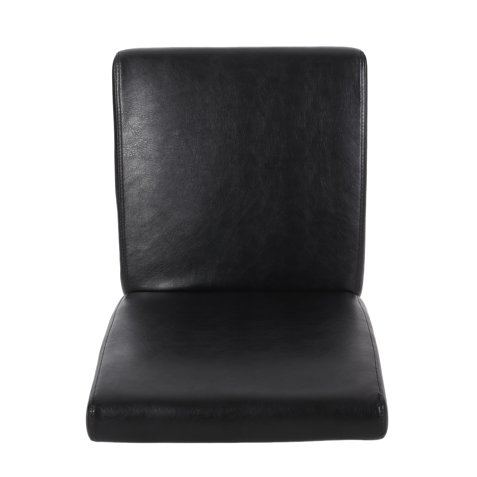 Black leather dining chair with padded seat and back