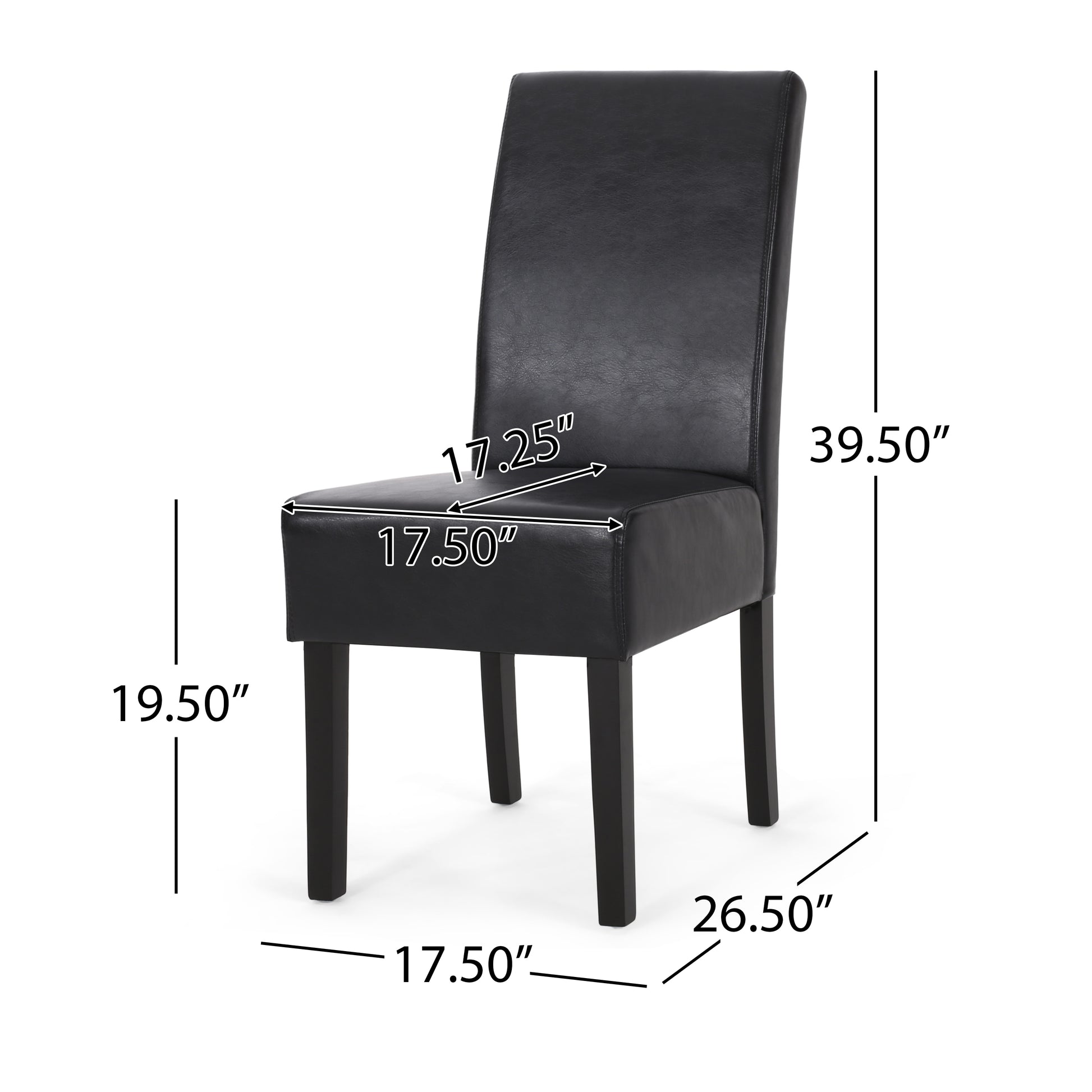 Black faux leather dining chair with tapered wooden legs