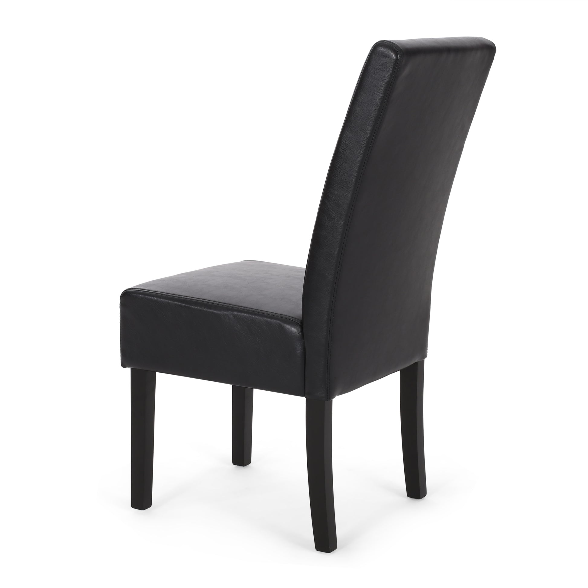 Black faux leather dining chair with wooden legs