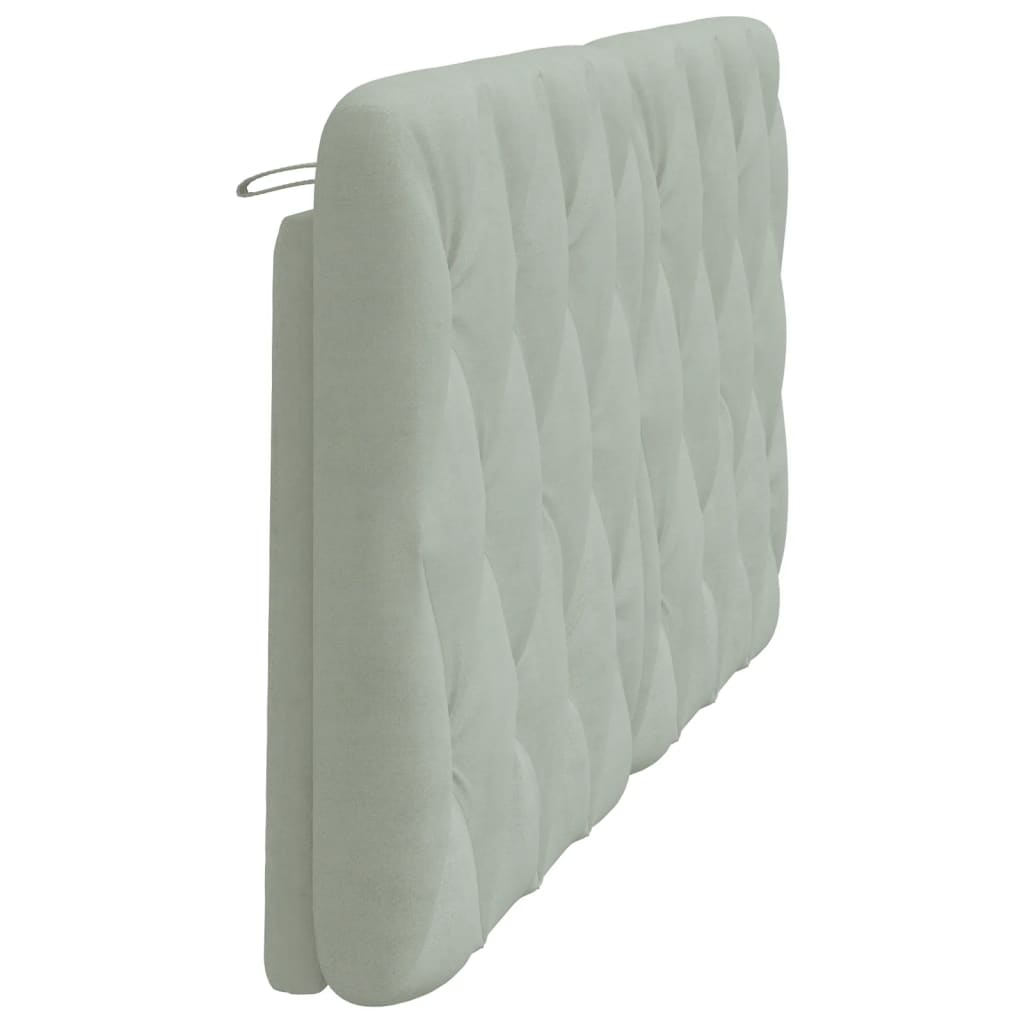 Two light grey upholstered headboard panels with diamond tufting