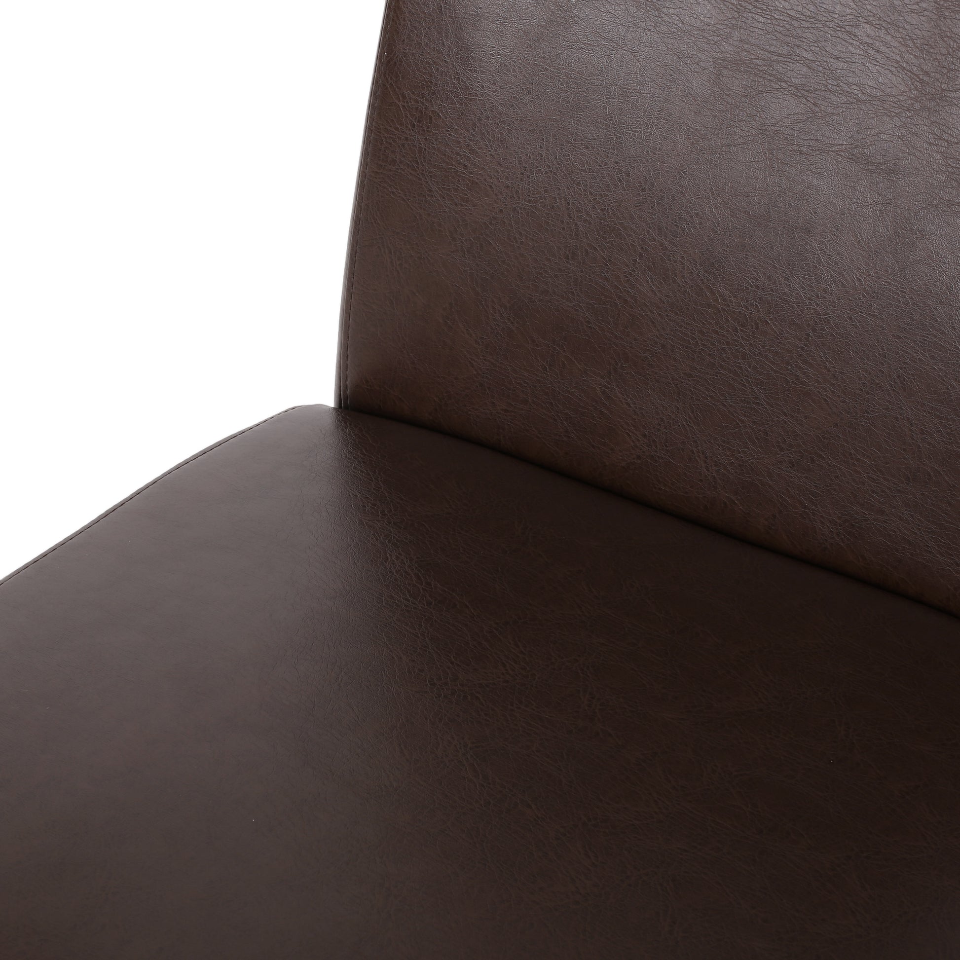 Dark brown faux leather armchair detail