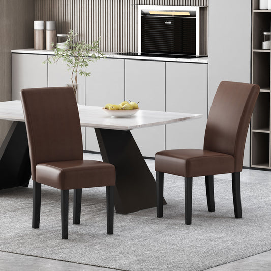 Brown faux leather dining chair with black legs