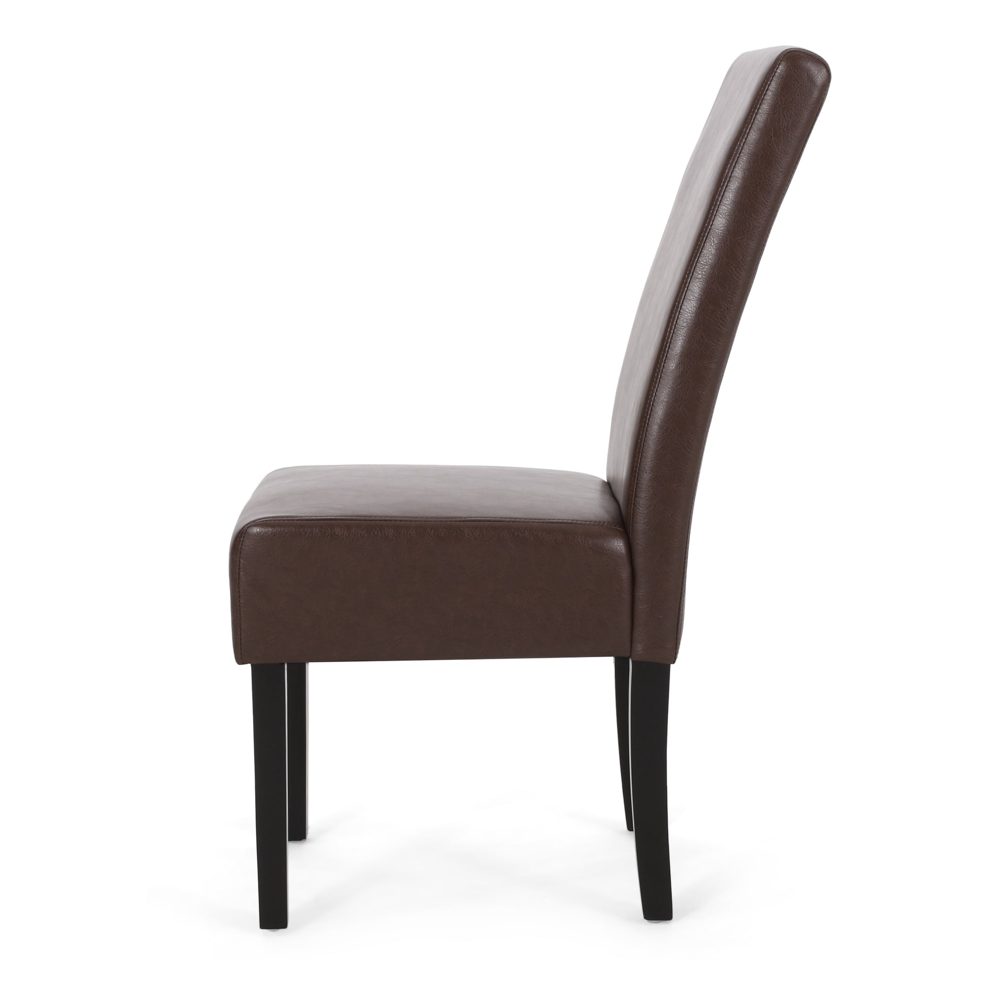 Brown faux leather dining chair with black wooden legs