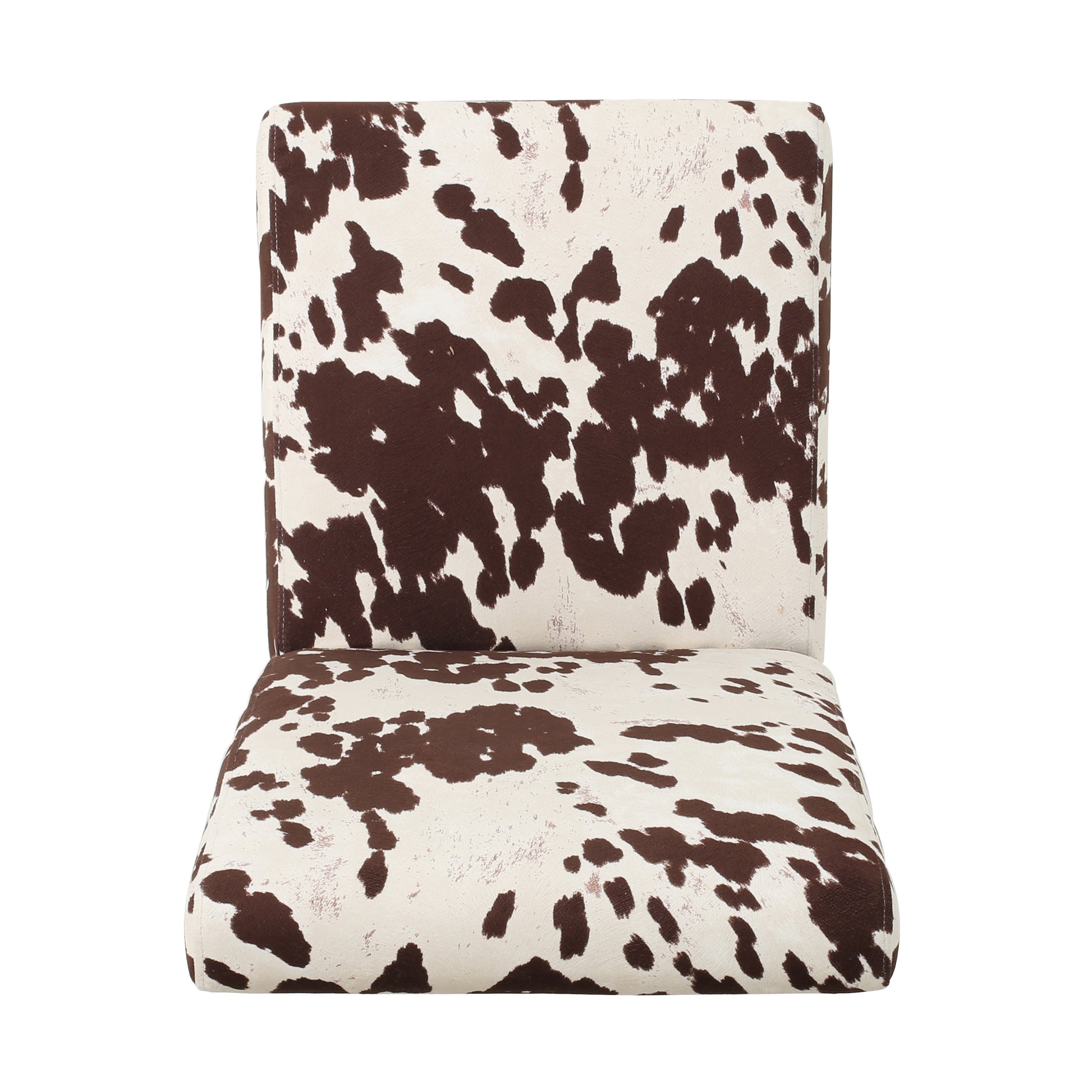 Cowhide print dining chair with brown and white spots