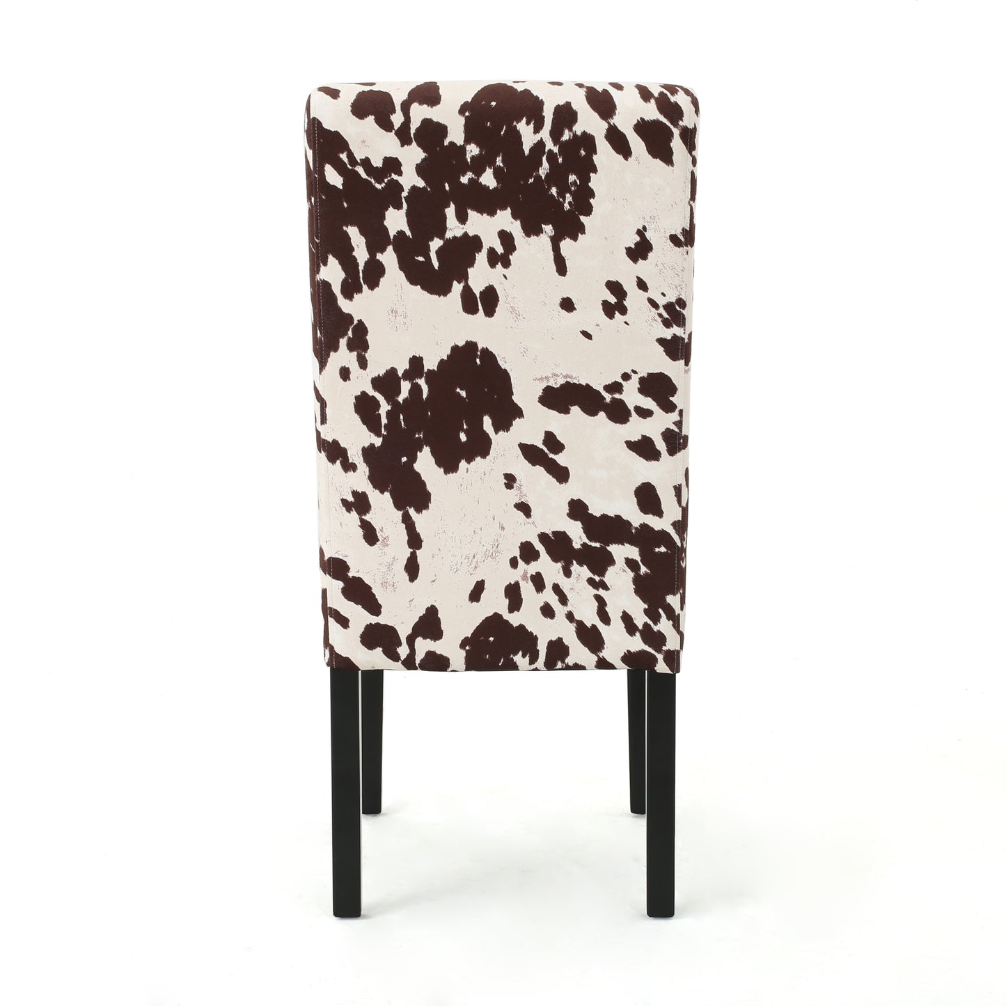 Brown and white cow print upholstered dining chair