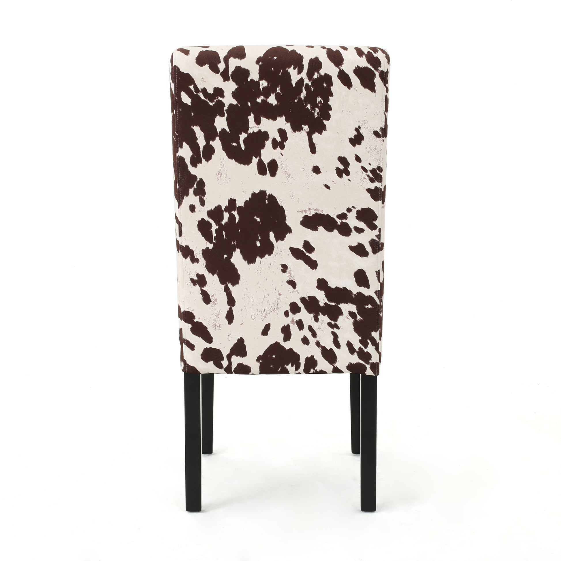 Brown and white cow print upholstered dining chair
