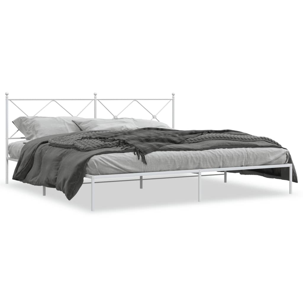 Black metal bed frame with diamondpatterned headboard