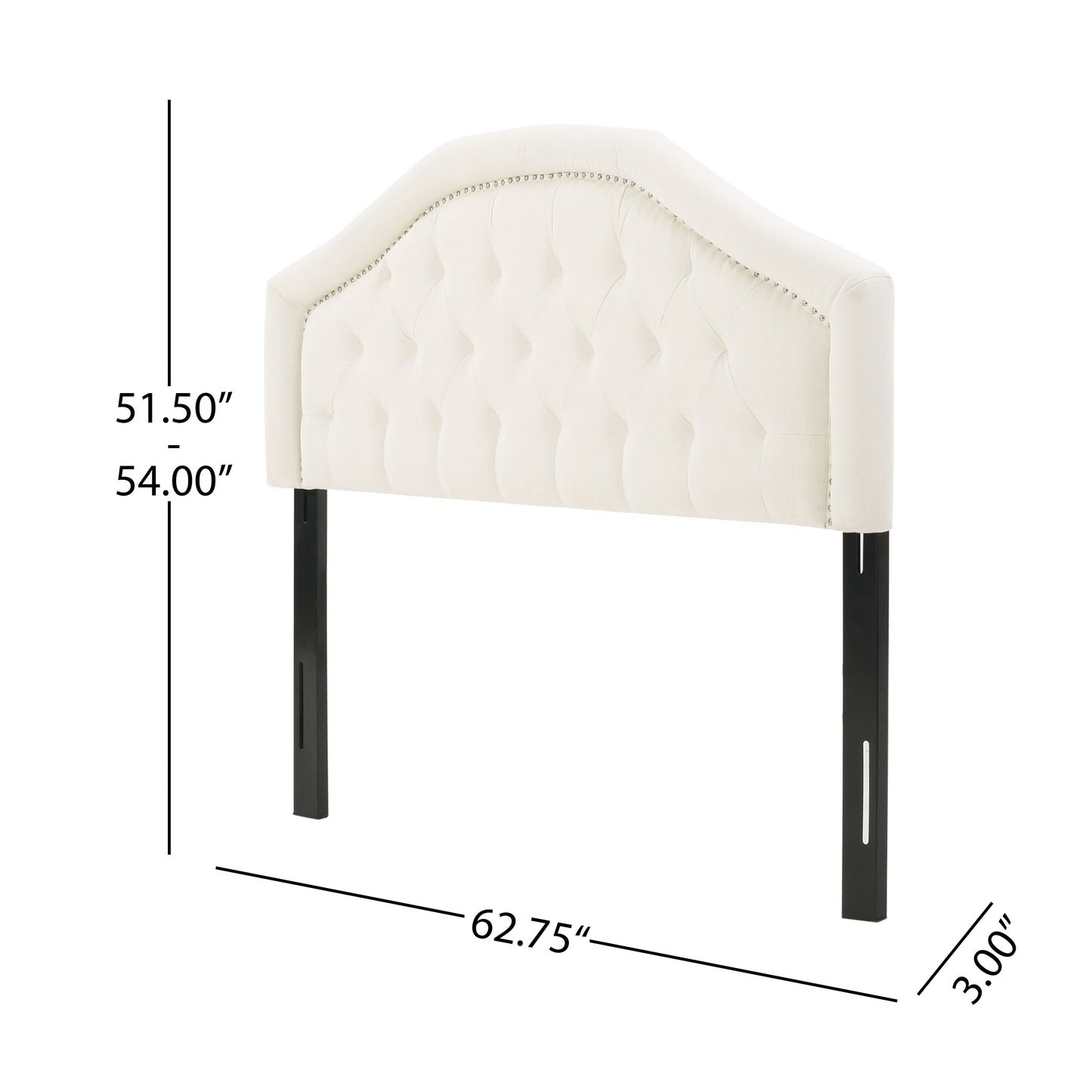 Cream velvet tufted headboard with silver nailhead trim