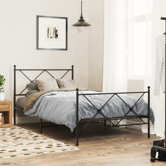 Black metal bed frame with diamondpatterned headboard and footboard