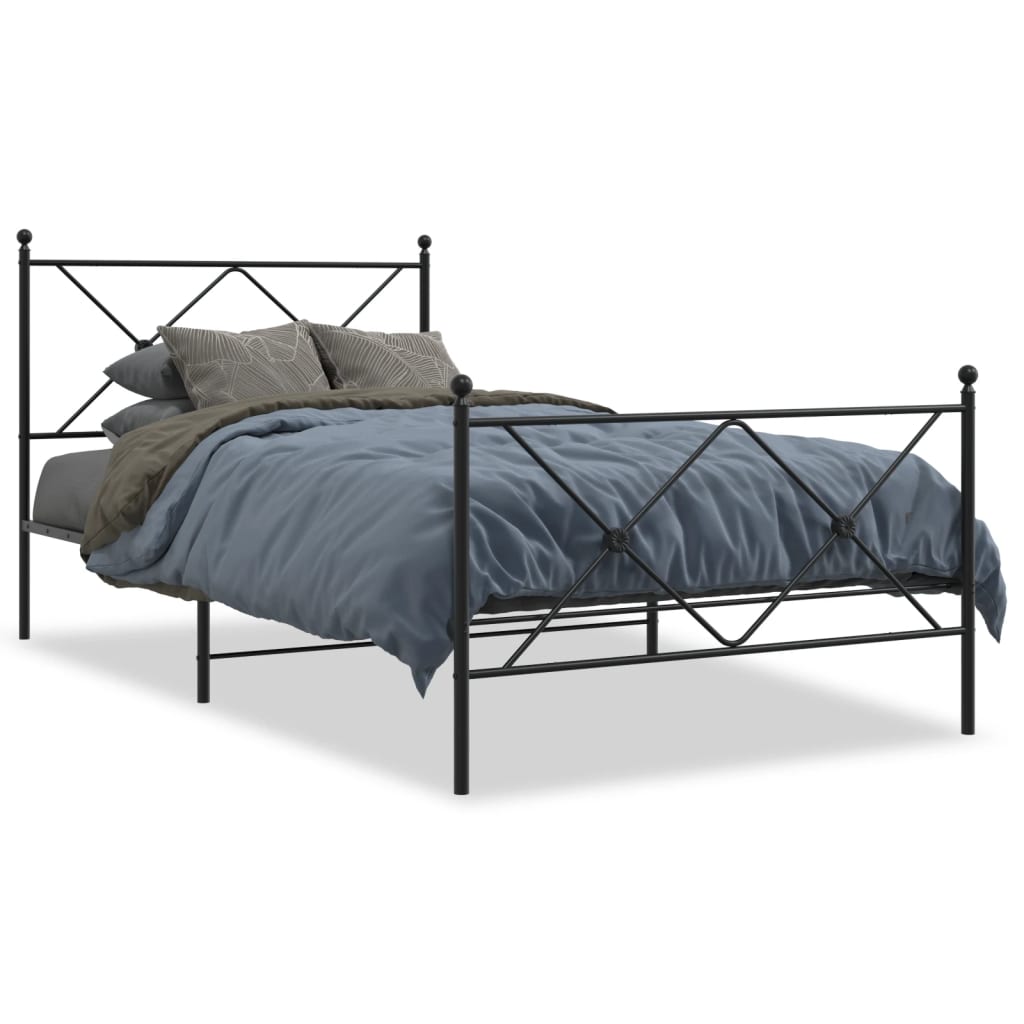 White metal single bed frame with decorative headboard and footboard