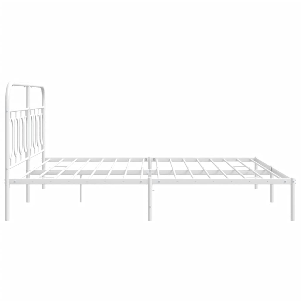 White metal bed frame with arched headboard and oval cutouts