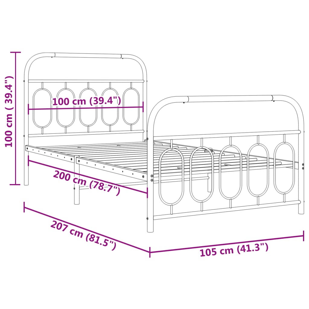 White metal bed frame detail showing curved headboard and horizontal support bars