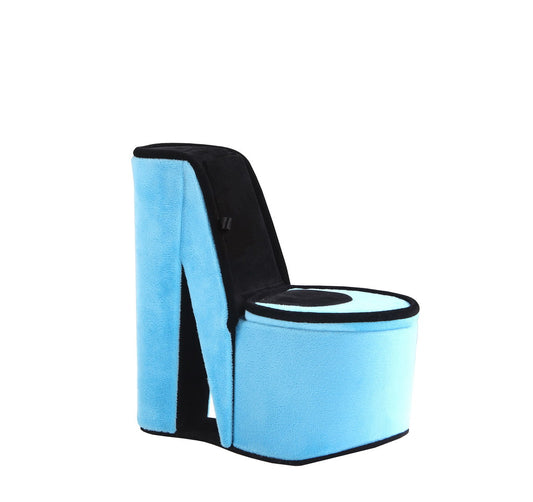 Blue platform shoe chair with black accents