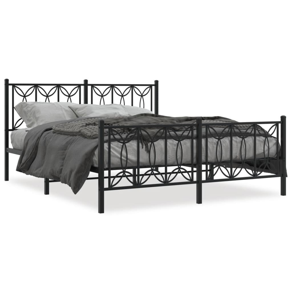 Metal bed frame with intricate geometric headboard and footboard dimensions cm x cm