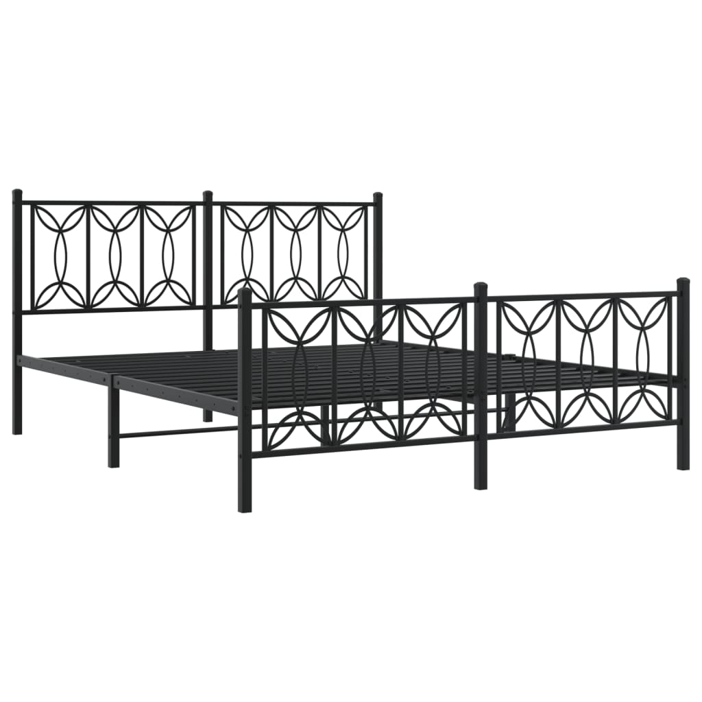 Black metal bed frame with ornate headboard and footboard