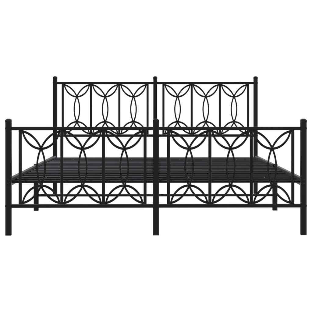 Black metal bed frame with ornate headboard and footboard