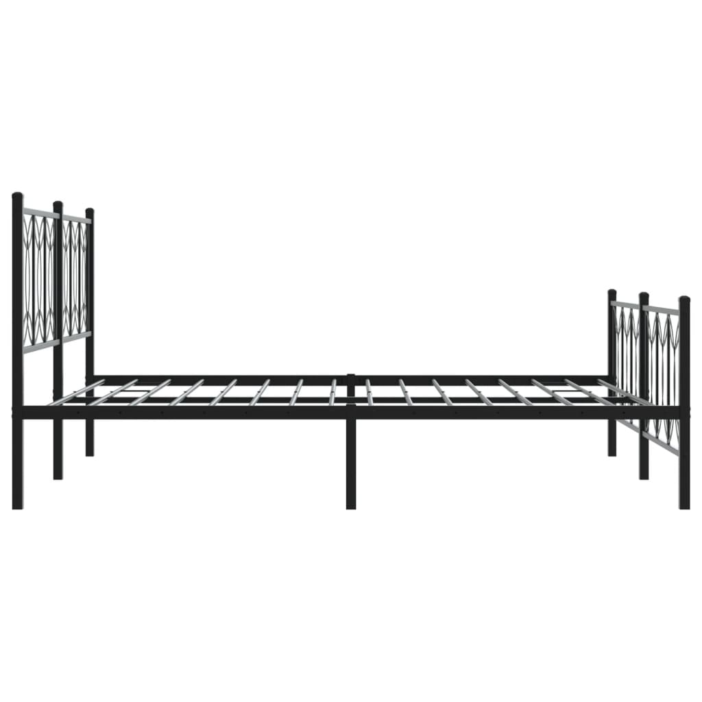 Black metal bed frame with circular and oval decorative pattern on headboard and footboard