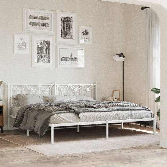 White metal bed frame with decorative headboard