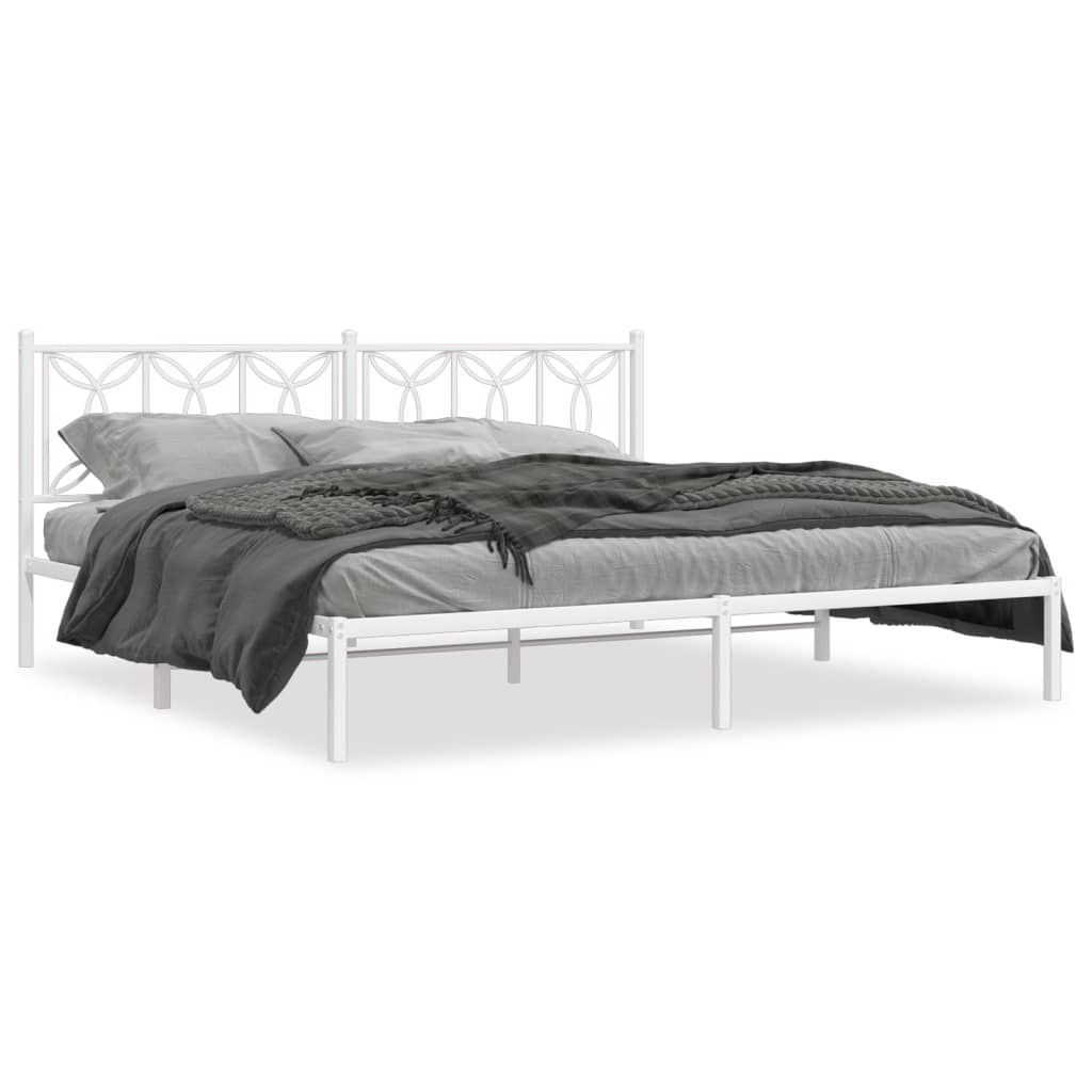 Metal bed frame with decorative headboard and slatted base king size