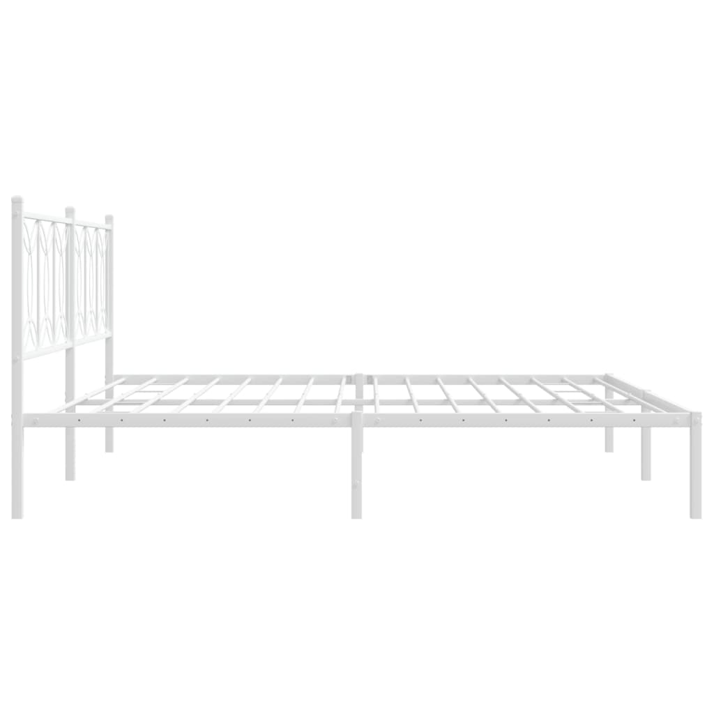 White metal bed frame with decorative open circle headboard detail