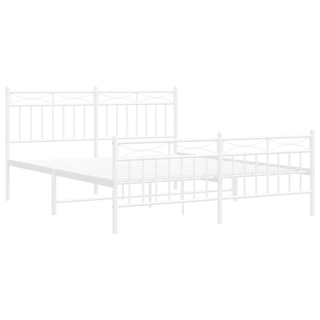 White twin metal bed frame with a slatted headboard and footboard