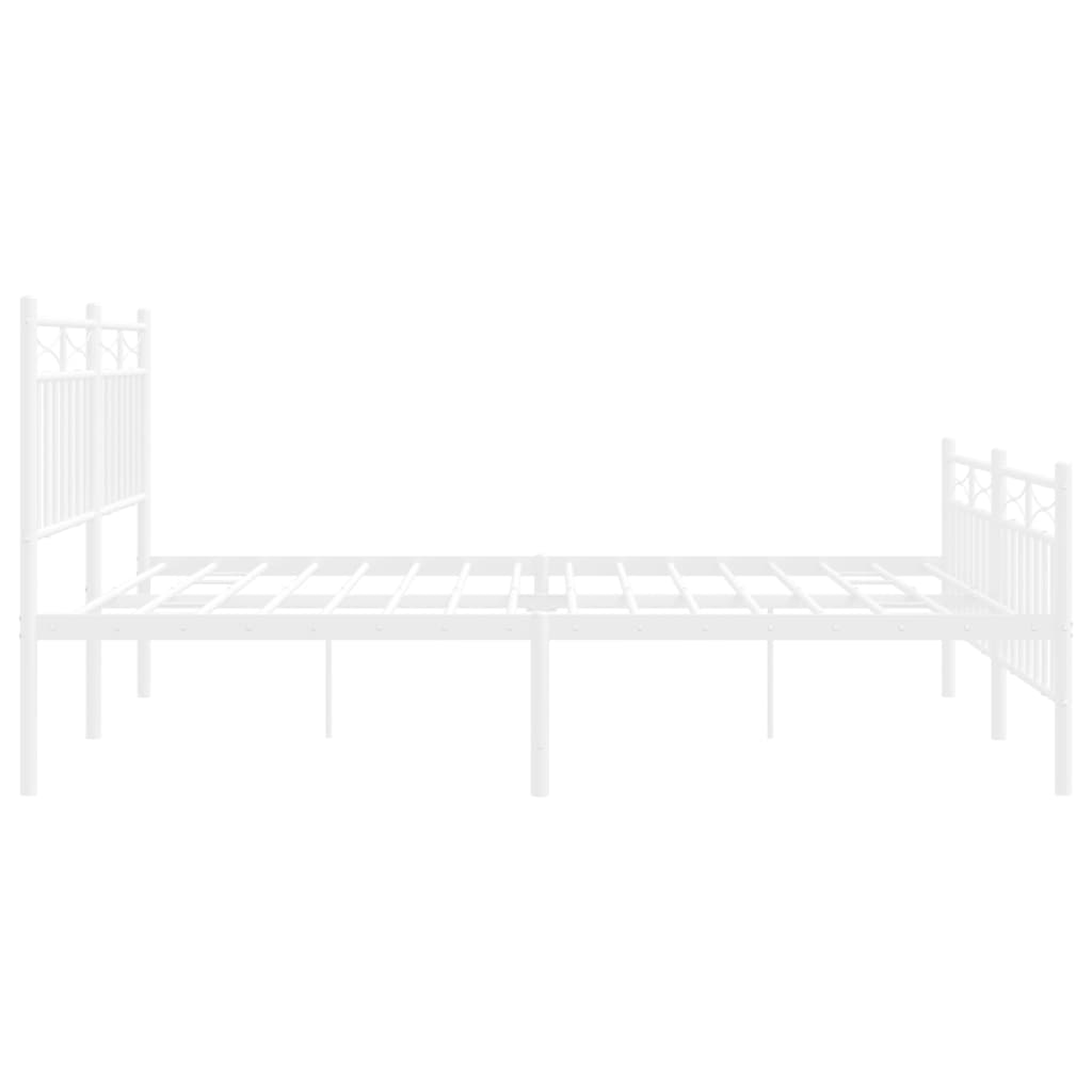 White metal bed frame with ornate headboard and footboard detail