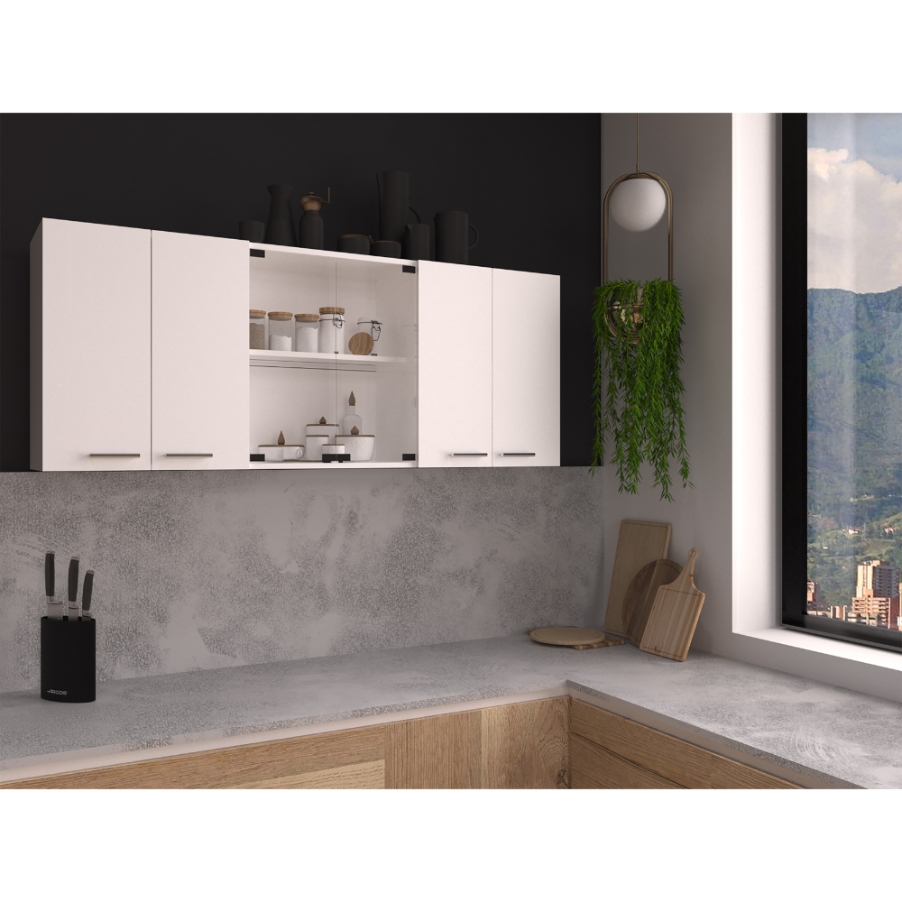 TREATLIFE HOME Wall Cabinet with Four Doors, Two Internal Shelves and Glass Organizer, Modern Design, White
