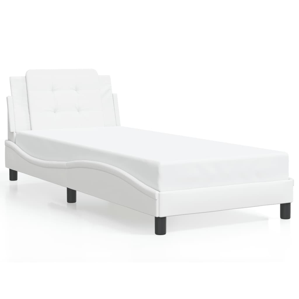 White chaise lounge with adjustable headrest and labeled dimensions