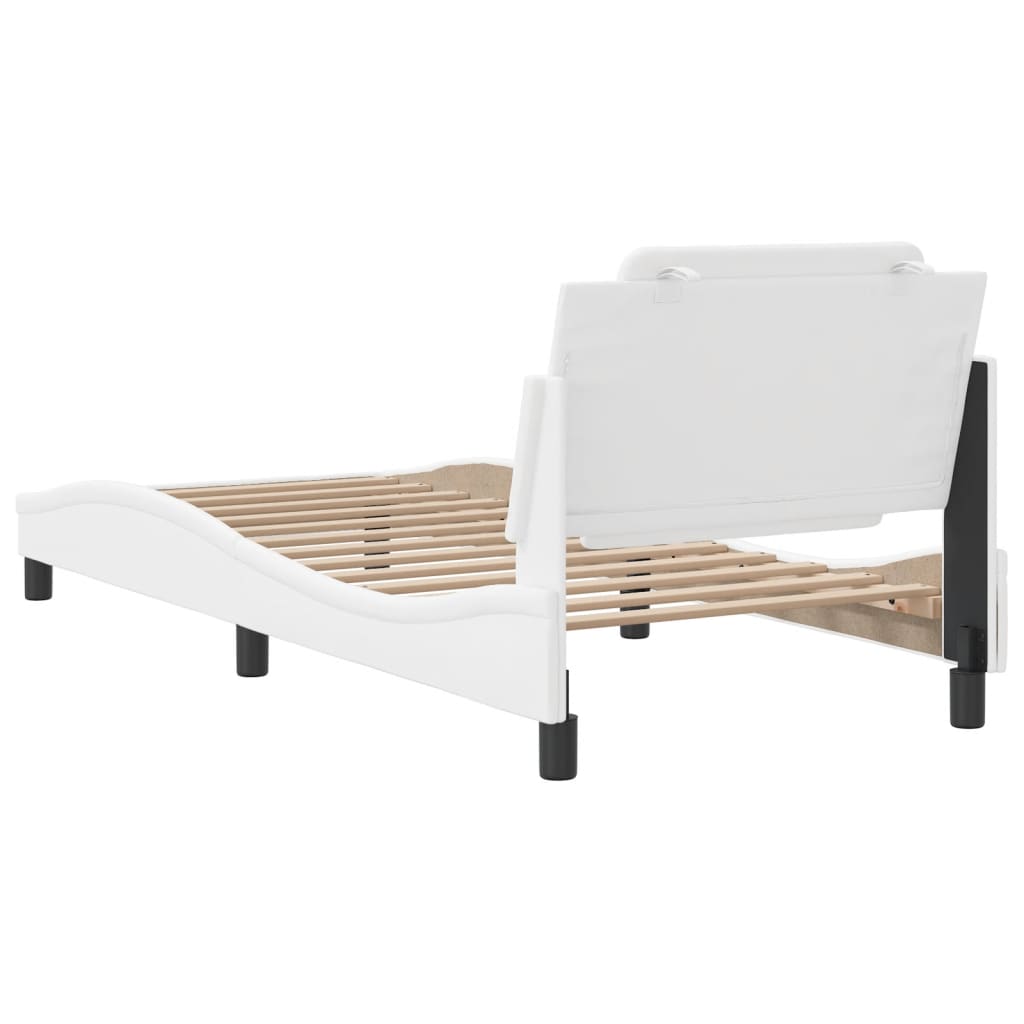 White adjustable bed frame with slatted base