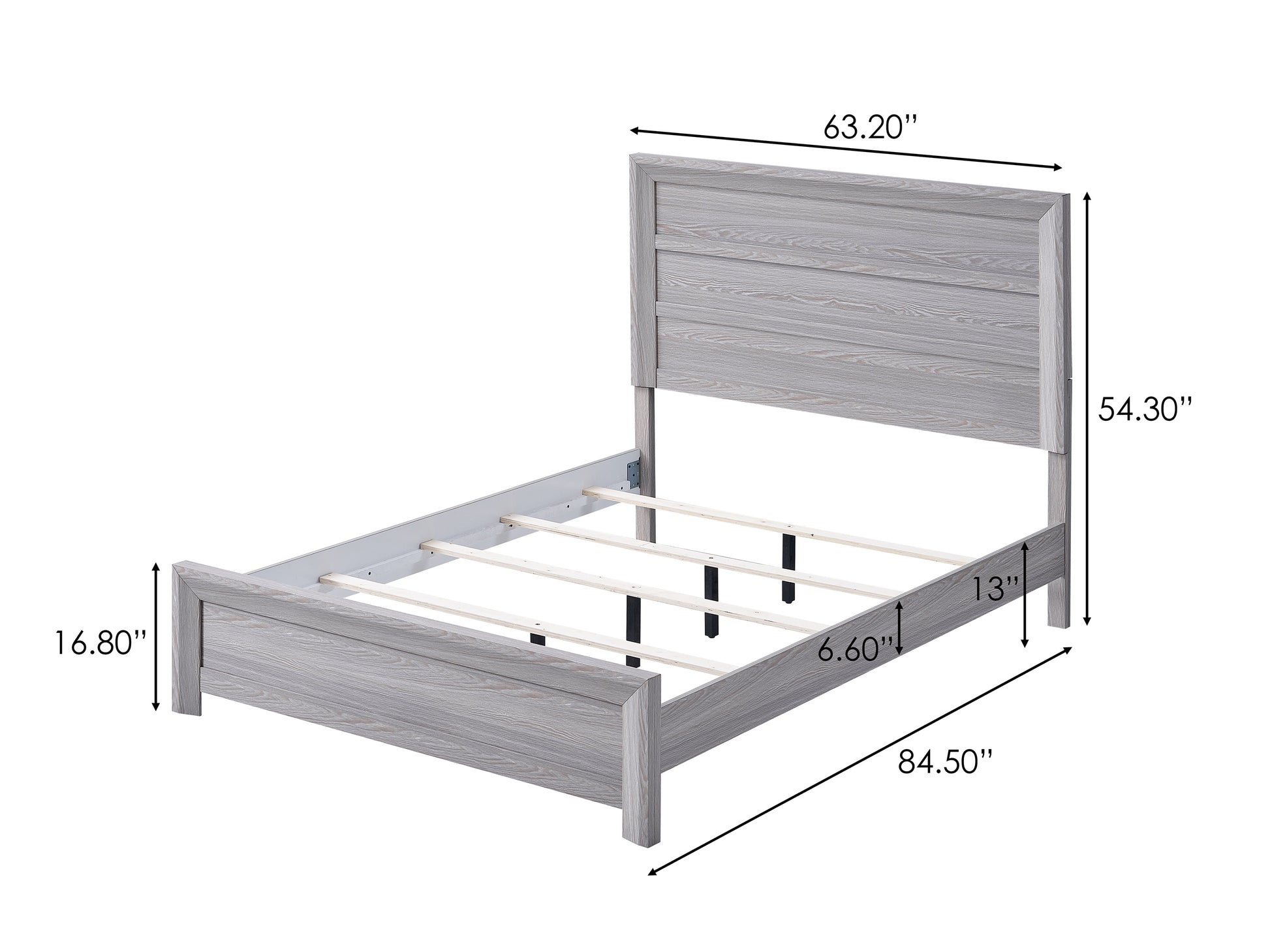 Gray wood grain twin bed frame with slatted support