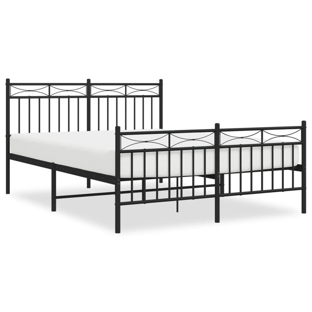 White metal twin bed frame with decorative headboard and footboard