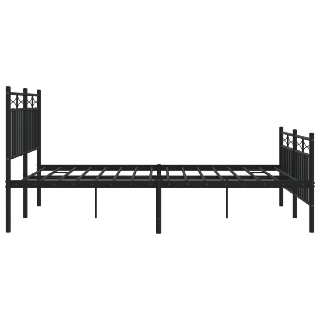 Black metal bed frame with ornate headboard and footboard