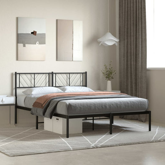 Modern grey metal bed frame with geometric headboard pattern