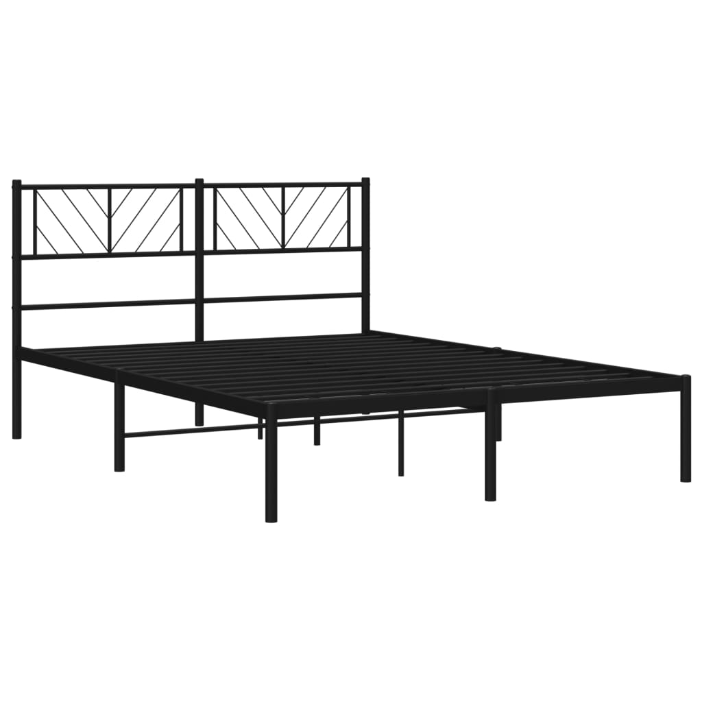 Black metal queen size bed frame with a geometric headboard and underbed storage drawers