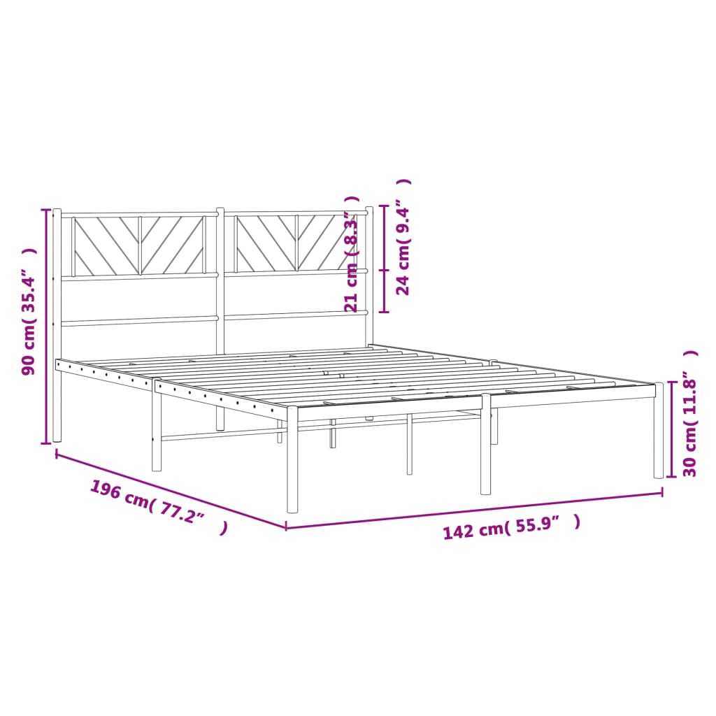Black metal bed frame with geometric headboard design