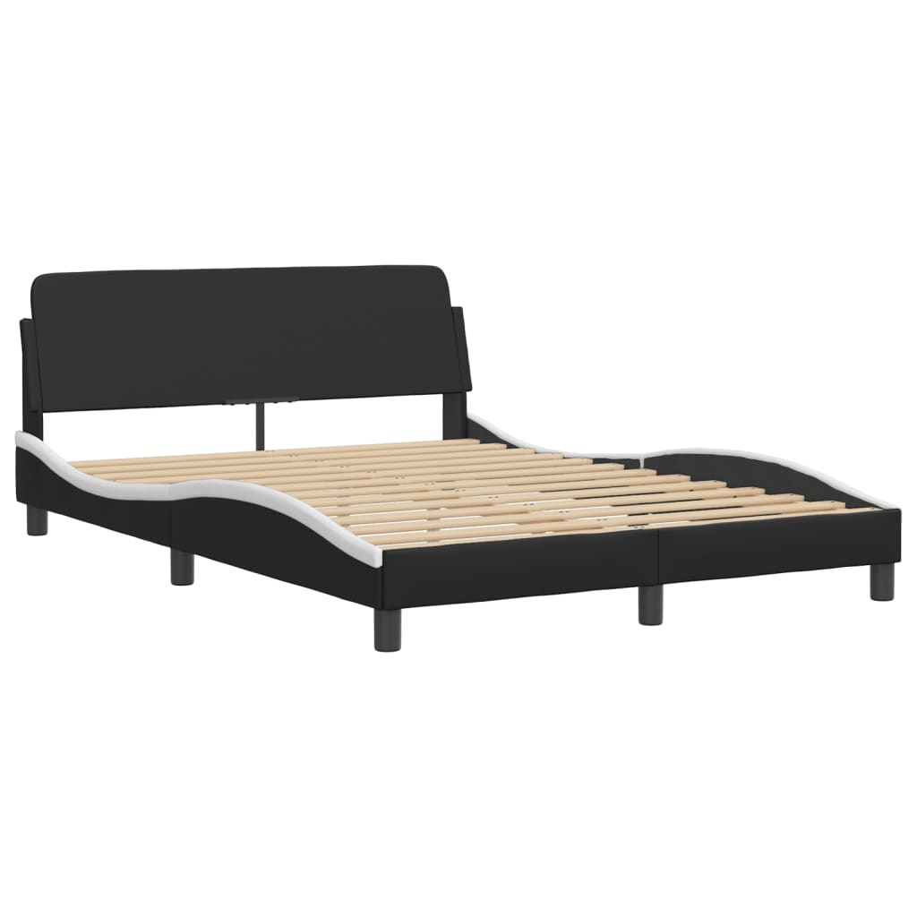Modern black upholstered bed frame with a curved white accent queen size