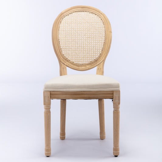 Light wood upholstered chair with cane back