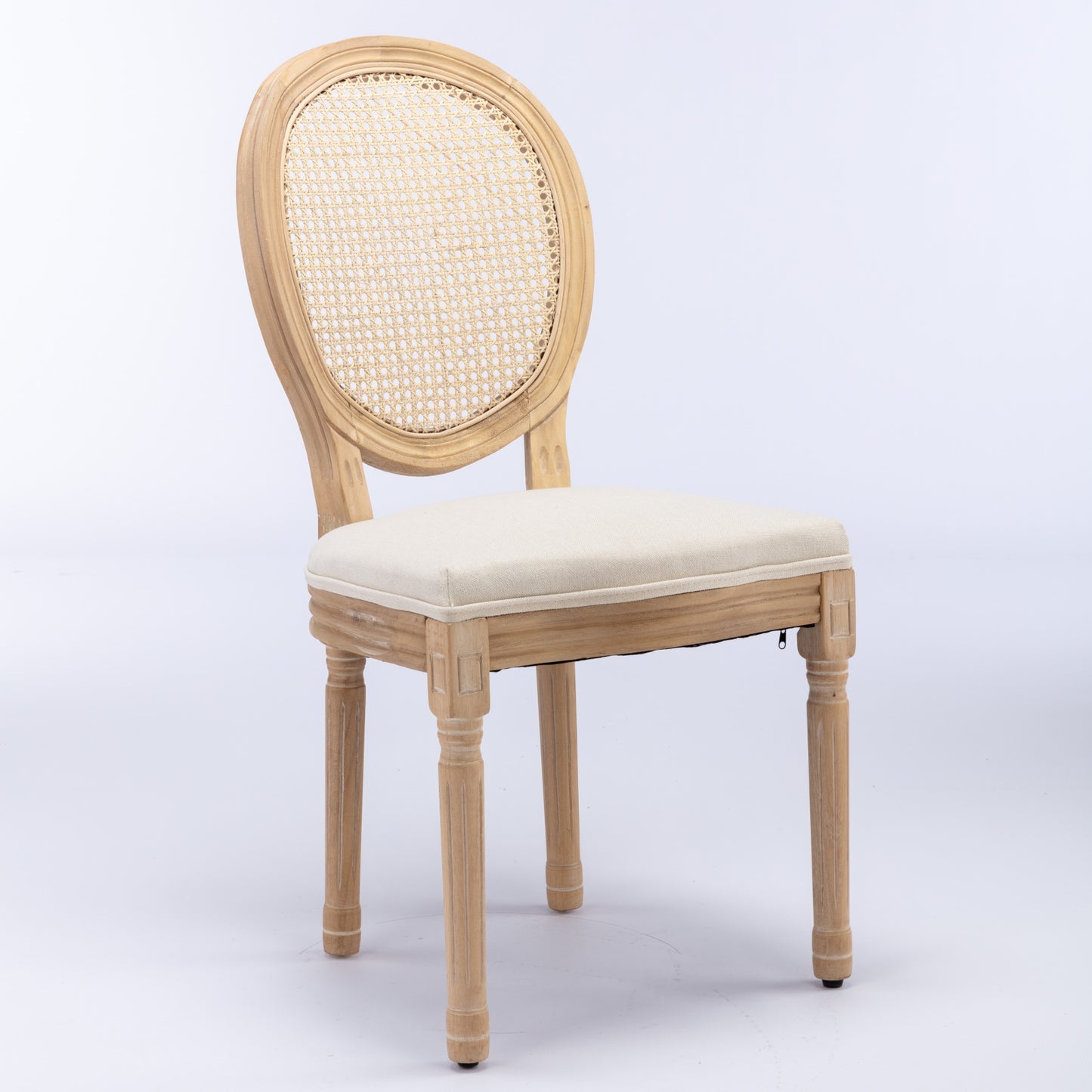 Light wood Louis XVI chair with cane back and upholstered seat