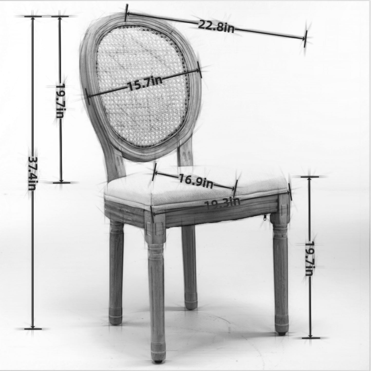 Ovalbacked cane dining chair with upholstered seat