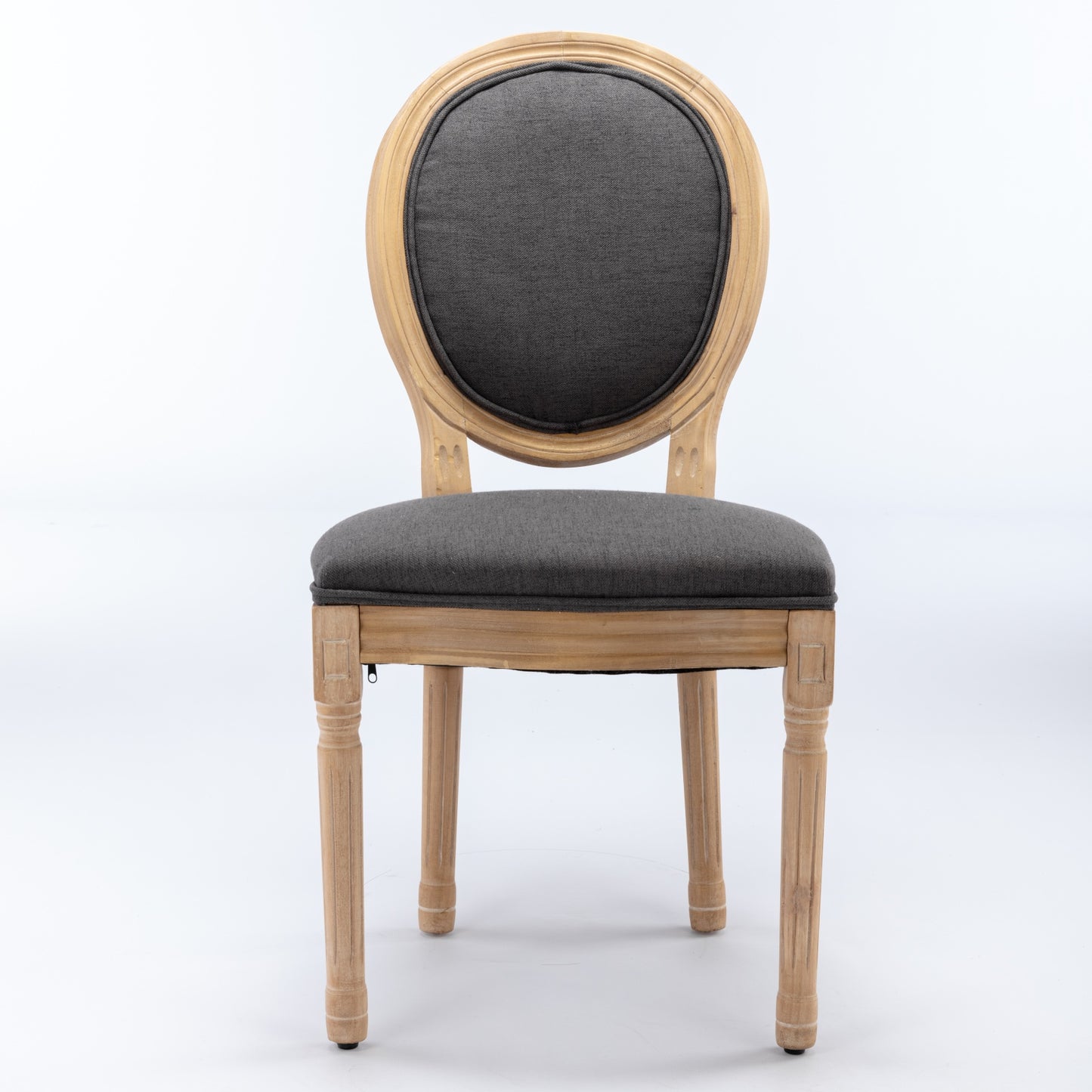 Elegant upholstered dining chair with dark gray fabric and light wood frame