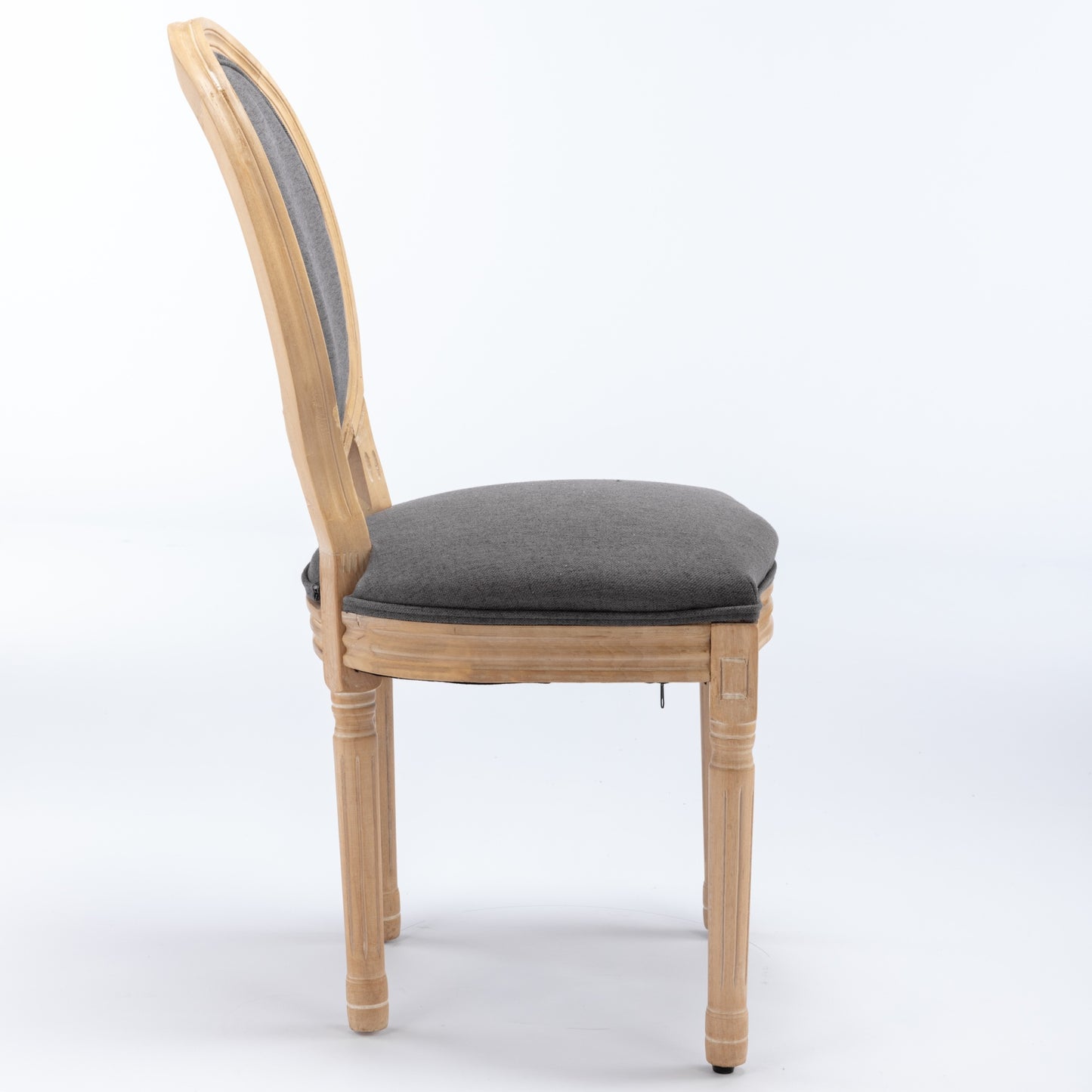 French country dining chair with light oak frame and upholstered grey seat